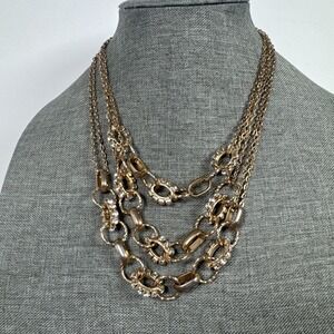 Traci Lynn Elegant Gold Tone Necklace Clear Rhinestones Vintage 18"